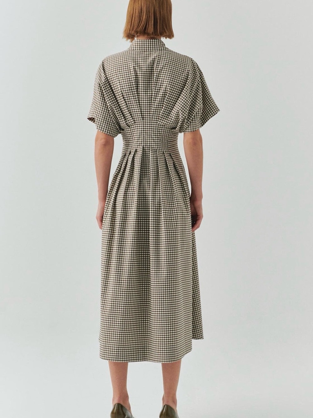 Anthropologie Exquise Tobie Studded shirt dress in brown and white gingham. S. - Picture 3 of 13
